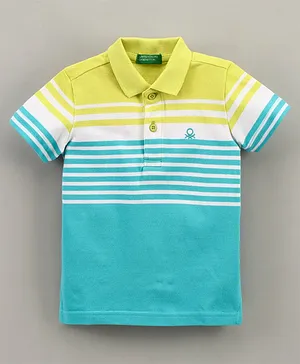 UCB Cotton Half Sleeves Striped T-Shirt - Blue