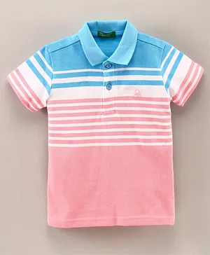 UCB Cotton Half Sleeves Striped T-Shirt - Pink