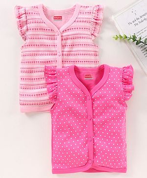 Babyhug 100% Cotton Cap Sleeves Vests Pack of 2 Floral & Polka Dot Print- Multicolor