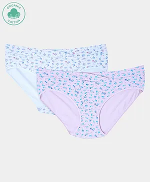 ECOMAMA Organic Cotton & Bamboo Anti Microbial Soft V Band Panties Pack of 2 - Sky Blue Light Pink