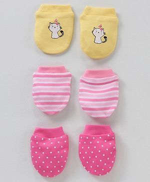 Babyhug 100% Cotton Mittens Set Multi Print Pack Of 3 - Multicolor