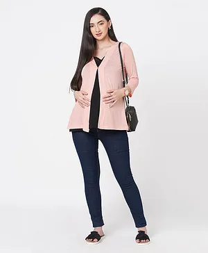 ECOMAMA Three Fourth Sleeves Organic Cotton & Bamboo Maternity Shrug Solid - Peach