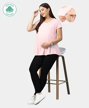ECOMAMA Organic Cotton & Bamboo Antimicrobial Cap Sleeves Lounge Maternity Top Solid - Pink