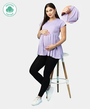 ECOMAMA Organic Cotton & Bamboo Antimicrobial Cap Sleeves Lounge Maternity Top Solid - Purple