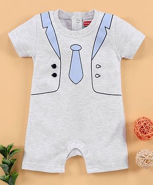 Babyhug Half Sleeves Cotton Romper Printed - Light Grey