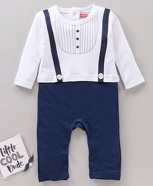 Babyhug Full Sleeves Printed Romper - Navy Blue White