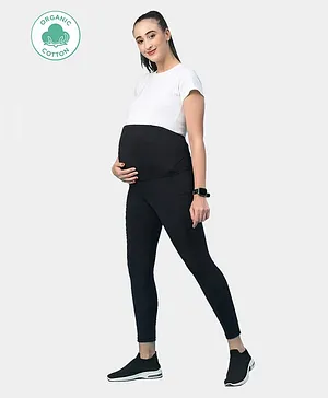 ECOMAMA Organic 88% Recycled Polyester 12% Spandex Maternity Full Length Tights - Black