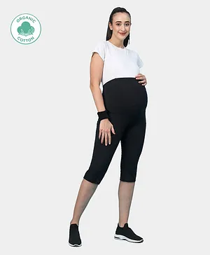 ECOMAMA Organic 88% Recycled Polyester 12% Spandex Maternity Mid Calf Length Tights - Black