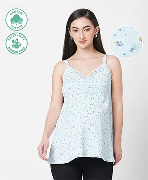 ECOMAMA Organic Cotton Sleeveless Maternity Top Floral Print - Blue