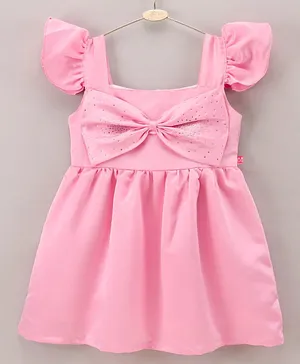 Twetoons Sleeveless Frock With Bow Applique Solid- Pink