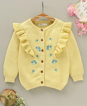 Babyoye Cotton Knit Full Sleeves Sweater Floral Design - Yellow