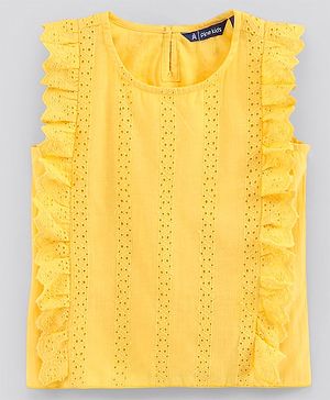 Pine Kids Flutter Sleeves Premium Cotton Schiffli Top - Yellow