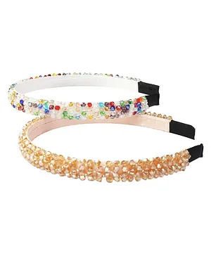 FLAIRSENSE Pack Of 2 Embellished Hair Bands - Golden White