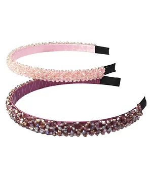 FLAIRSENSE Pack Of 2 Crystal Embellished Hair Bands - Pink Purple