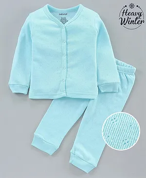 Babyoye Cotton Blend Full Sleeves Thermal Vest & Lounge Pant - Sky Blue