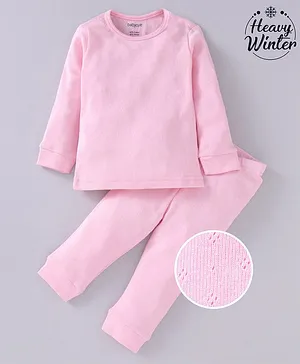 Babyoye Full Sleeves Cotton Blend Solid Color Thermal Inner Wear Set - Pink