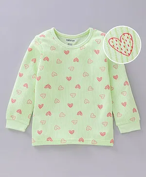 Babyoye Cotton Full Sleeves Thermal Inner Wear Heart Printed - Lime Green