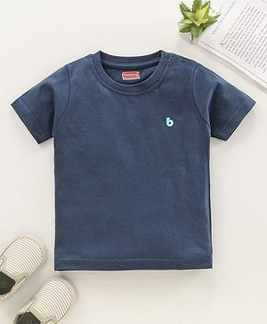 Babyhug Half Sleeves Cotton Solid T-Shirt with Logo - Navy