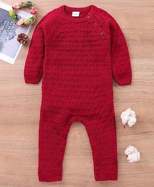 Babyhug Full Sleeves Romper Solid Textured - Red