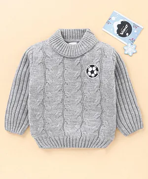 Babyhug Full Sleeves Sweater Football Patch - Grey