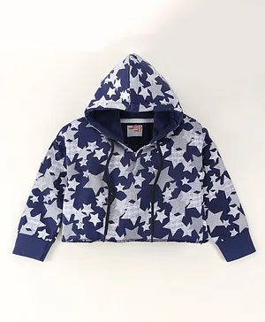 Under Fourteen Only Full Sleeves All Over Stars Printed Hooded Top - Navy Blue