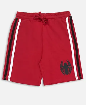 Kidsville Spiderman Logo & Side Strips Printed Shorts - Red