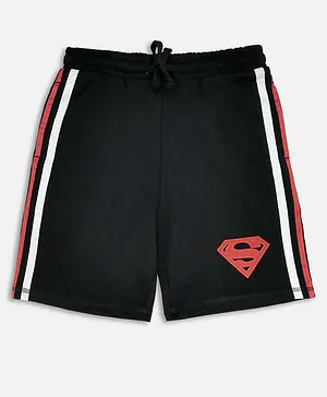 Kidsville Superman Logo & Side Strips Printed Shorts - Black
