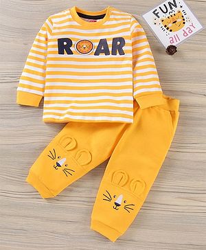 Babyhug Full Sleeves Tshirt & Full Length Joggers Set Striped - Yellow