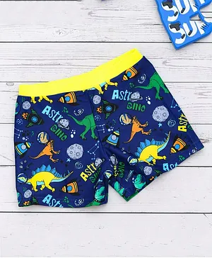 Yellow Bee All Over Astro Dino Print Swimming Trunk - Blue Yellow
