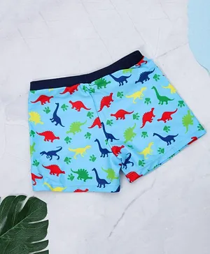 Yellow Bee All Over Dino Print Swimming Trunks - Blue