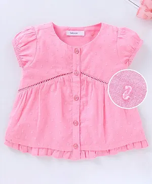 Babyoye Cotton Woven Cap Sleeves Woven Design Top - Pink