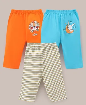 OHMS Cotton Full Length Track Pants Printed Pack of 3 - Blue Orange Grey