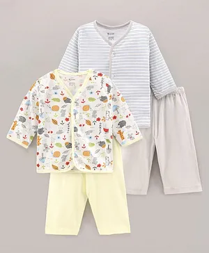 OHMS Cotton Full Sleeves Pajama Set Printed Pack of 2 - Beige Grey