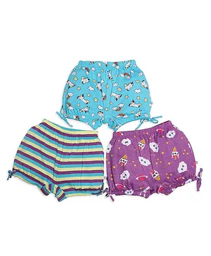 SuperBottoms Pack Of 3 Unicorn Print & Striped Bloomers - Blue Purple