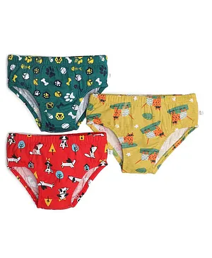 SuperBottoms Pack Of 3 Cat & Dog Print Briefs - Red Green