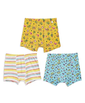 SuperBottoms Pack Of 3 Striped & All Over Forest & Bus Print Briefs - Yellow Blue & Pink