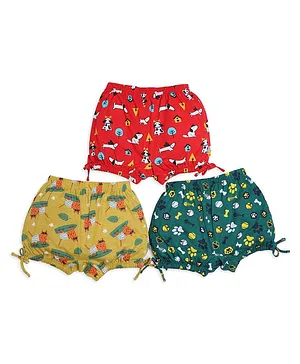 SuperBottoms Pack Of 3 All Over Dog Cats & Treats Print Briefs - Red Yellow & Green