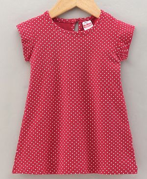 Babyhug Cotton Lycra Short Sleeves Nighty Polka Dot Print - Pink