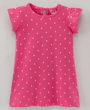 Babyhug Cotton Knit Half Sleeves Polka Dots Print Nighty - Pink