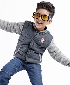 Babyhug Full Sleeves Solid Color Quilted Bomber Jacket - Navy Blue