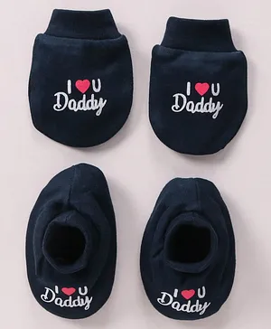 Simply Cotton Mittens and Booties Set Dad Printed - Navy