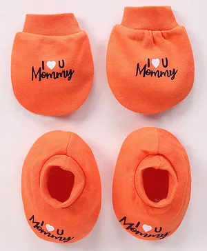 Simply Cotton Mittens and Booties Set Mommy Printed - Orange