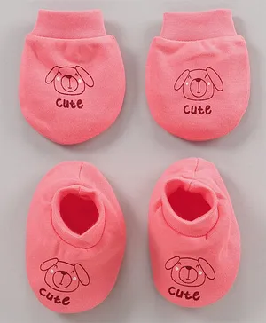 Simply Cotton Mittens & Booties Set Dog Printed - Pink