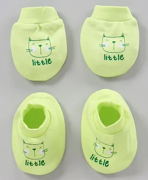 Simply Cotton Mittens & Booties Set Cat Printed - Green
