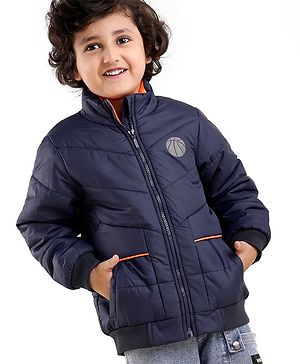 Babyhug Full Sleeves Quilted Bomber Jacket Solid Colour - Navy Blue
