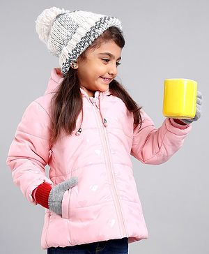 Babyhug Full Sleeves Hooded Winter Jacket Heart Print - Pink
