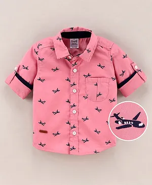 Simply Full Sleeves Cotton Printed Shirt - Pink
