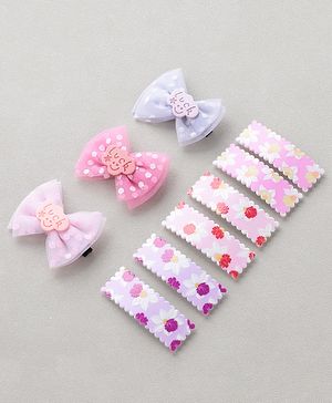 Babyhug Free Size Floral & Polka Dots Printed Hair Clips Pack of 9 - Multicolor