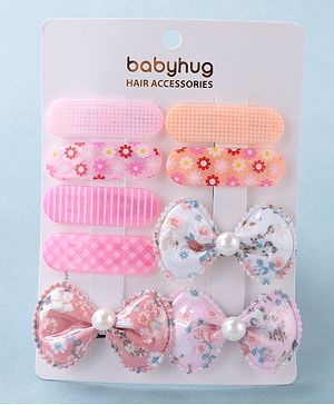 Babyhug Bow Design & Floral Printed Snap Clips Pack of 9 -Multicolor