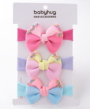Babyhug Headbands With Bow Applique Free Size Pack of 3 - Multicolor